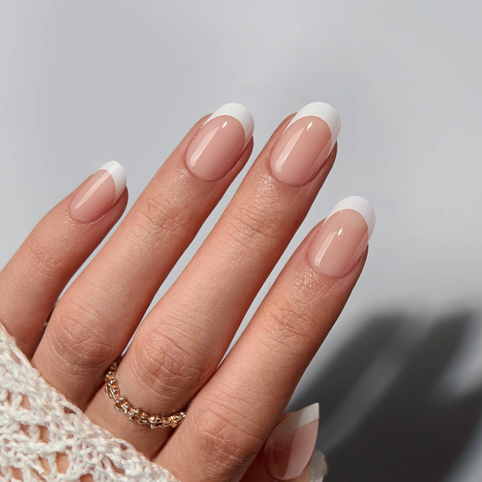 Pink French Tip Press On Nails - Short Almond Gel Fake Nails: Summer Berry