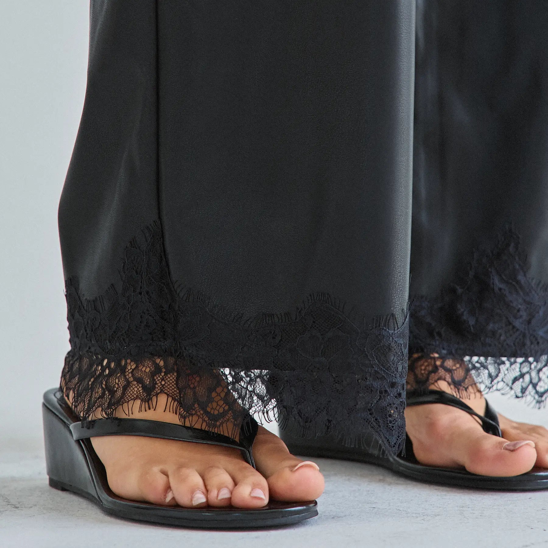 Lace Trim Vegan Leather Cami Top & Pants Set