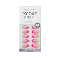 Pink French Tip Press On Nails - Short Almond Gel Fake Nails: Summer Berry
