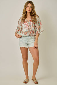 Printed Front Wrap Kimono Top