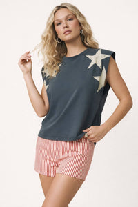 250th 4th of July star shoulder top