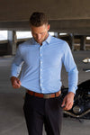 Hustle Sport Shirt - Long Sleeve - Light Blue Banker Stripe: Slim / XL
