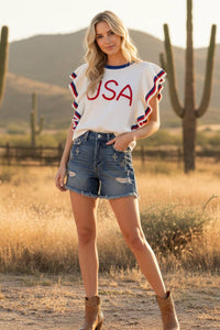 American Sweater with Ruffle Sleeve