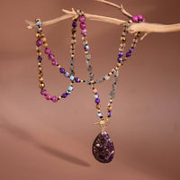 Natural Stone Bead Necklace with Stone Pendan
