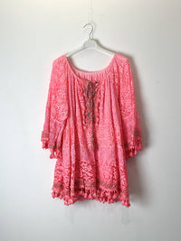 Boho Short Dress Lace Tassels — Pink