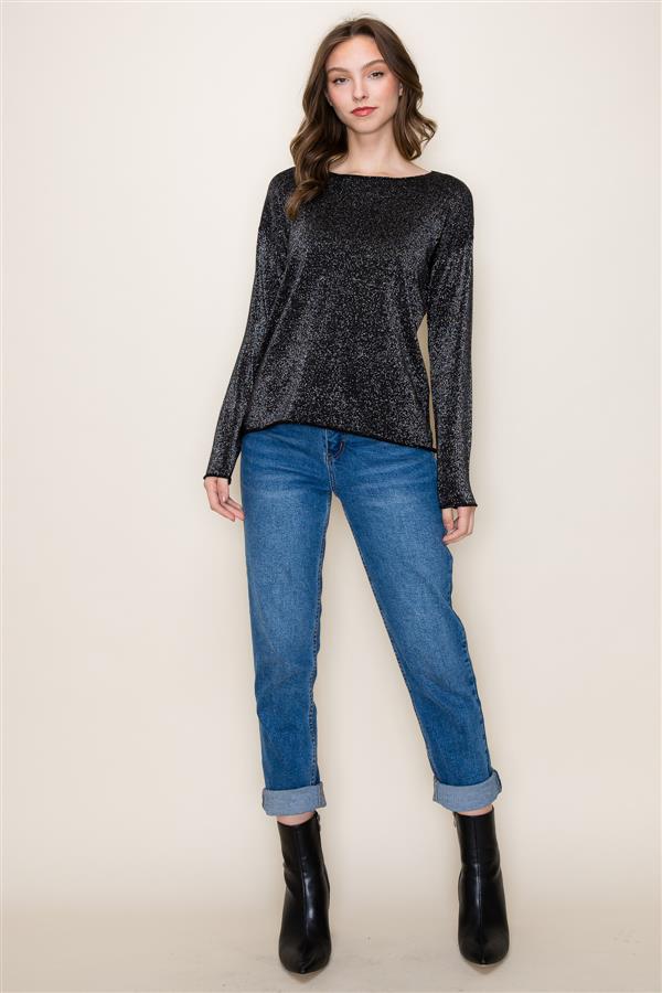 Lurex Boat Neck Long Sleeve Sweater