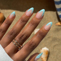 Summer Beach Blue Fake Nails-3D Starfish Shell French Design: Dotted Overalls