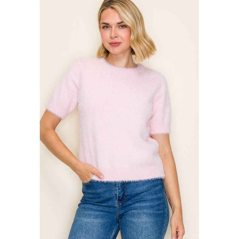 Fluffy Short Sleeve Sweater