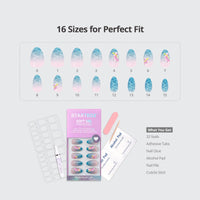 3D Petals Blue Cat Eye Nails -Soft Gel Short Almond Press On