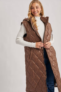 Diamond Quilt Puffer Long Line Vest