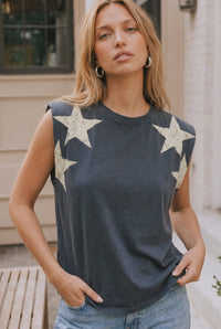 250th 4th of July star shoulder top