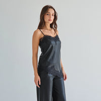 Lace Trim Vegan Leather Cami Top & Pants Set