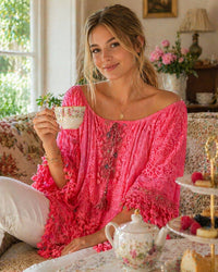 Boho Short Dress Lace Tassels — Pink