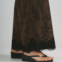 Brushed Leopard Print Lace Trim Pants
