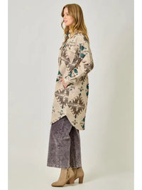 Fringe Placket Aztec Long Jacket