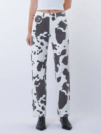 HIGH RISE FULL LENGTH COW PRINT WIDE JEANS