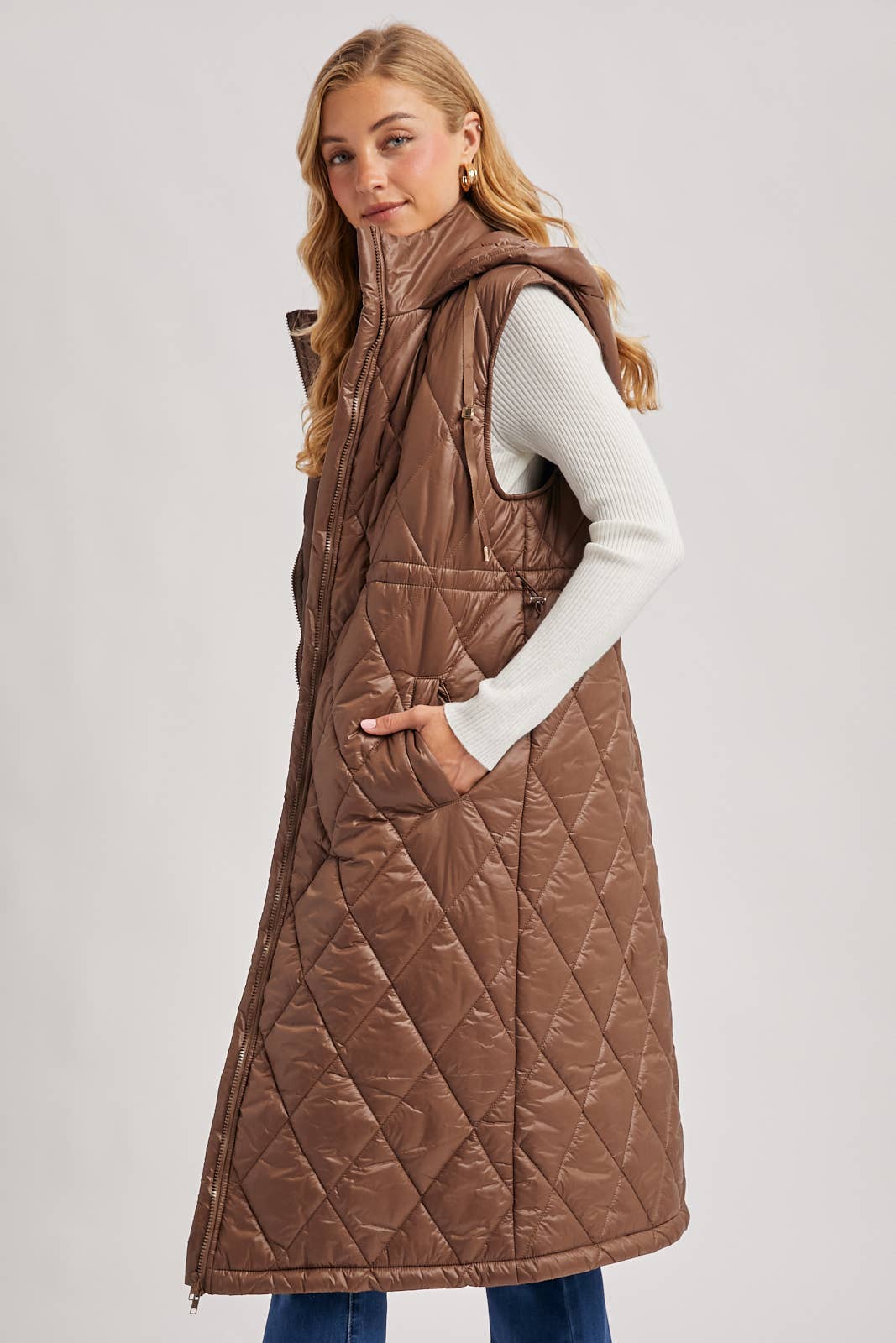 Diamond Quilt Puffer Long Line Vest