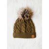 Solid Cable Knit Hat with Pom