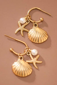 Shell and Starfish and Pearl Earrings