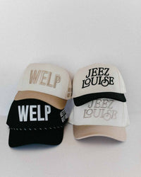 Jeez Louise Unisex Trucker Hat - Black & Cream