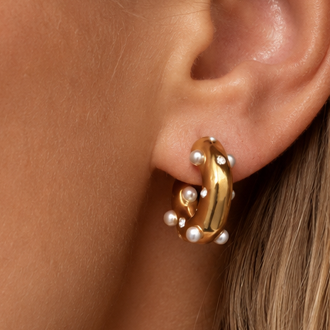 C Hoop Pearl Earrings