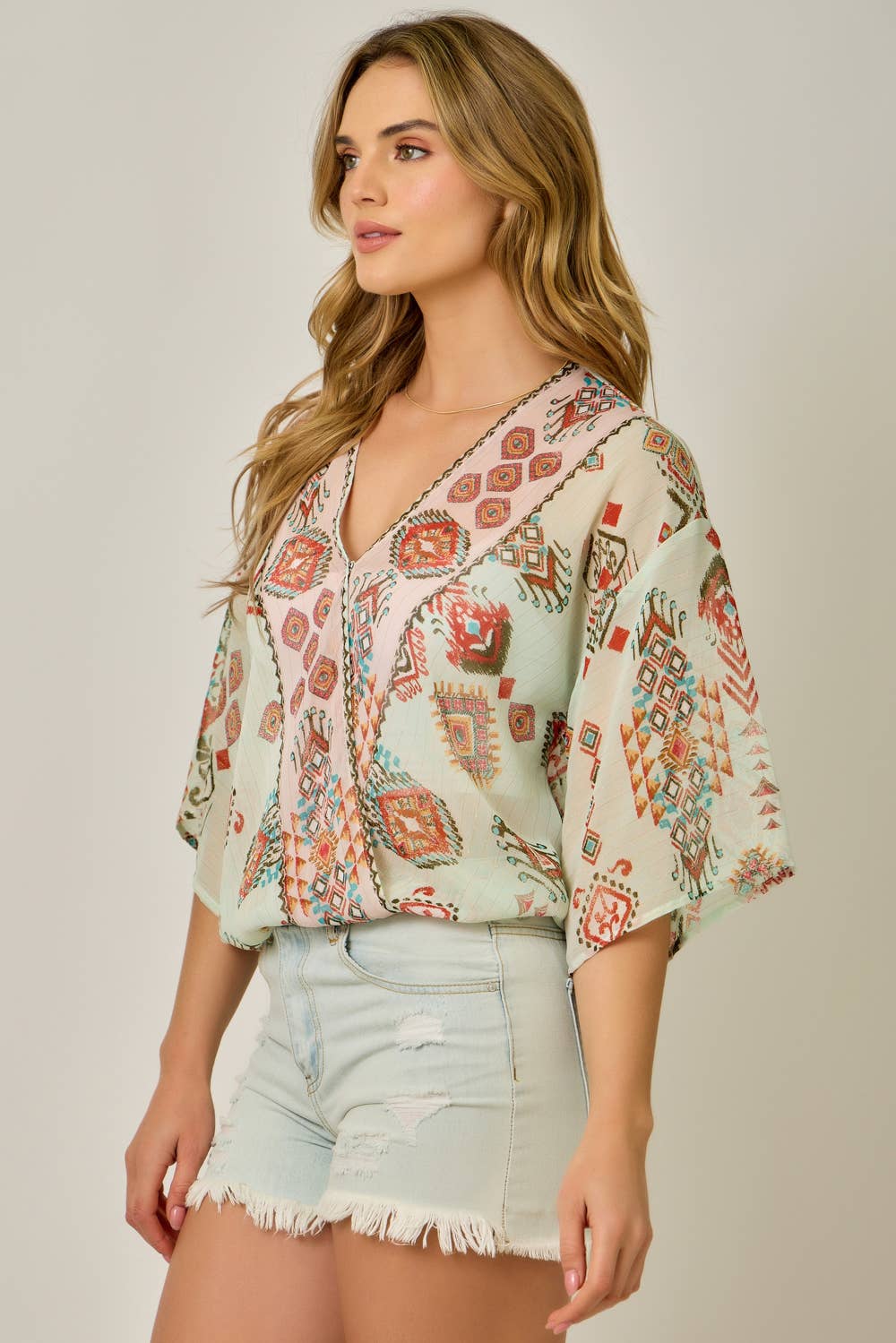 Printed Front Wrap Kimono Top