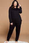 Plus Size French Terry Hoodie and Jogger Set: 1XL / Black