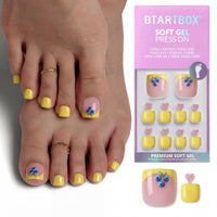 Yellow French Press On Nails - Short Square Nails Wholesale: Meadow Daisy