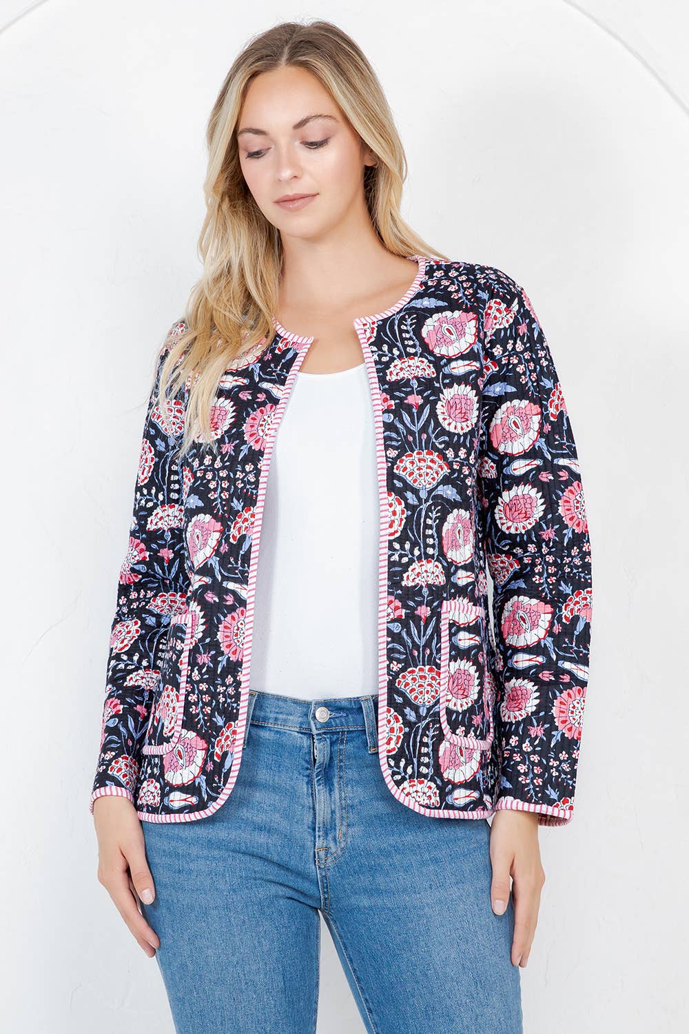 Floral Print Quilted Cotton Jacket