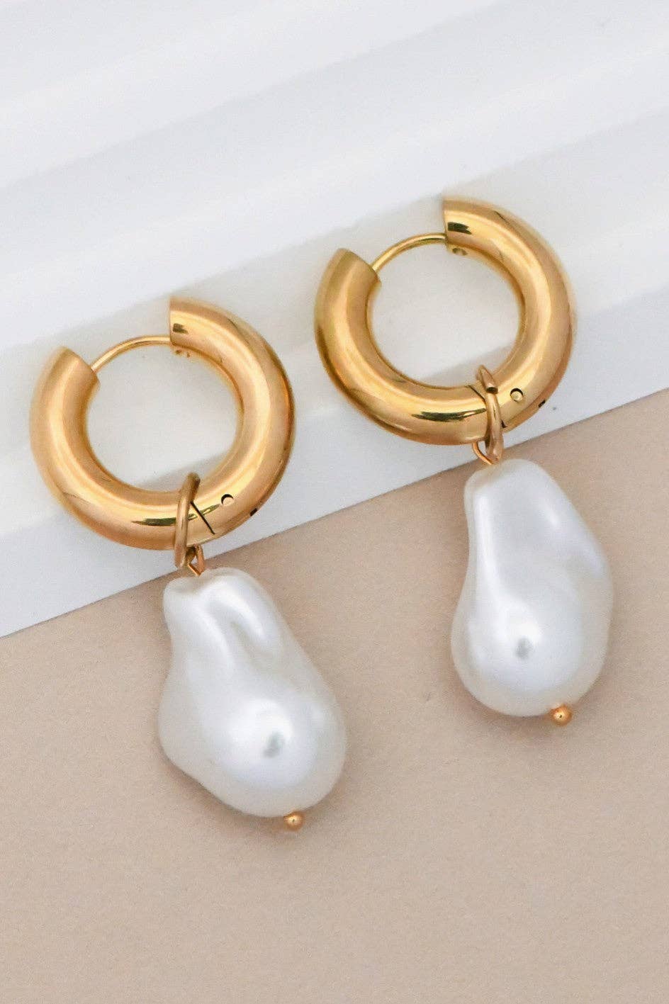 Faux Pearl Hoops
