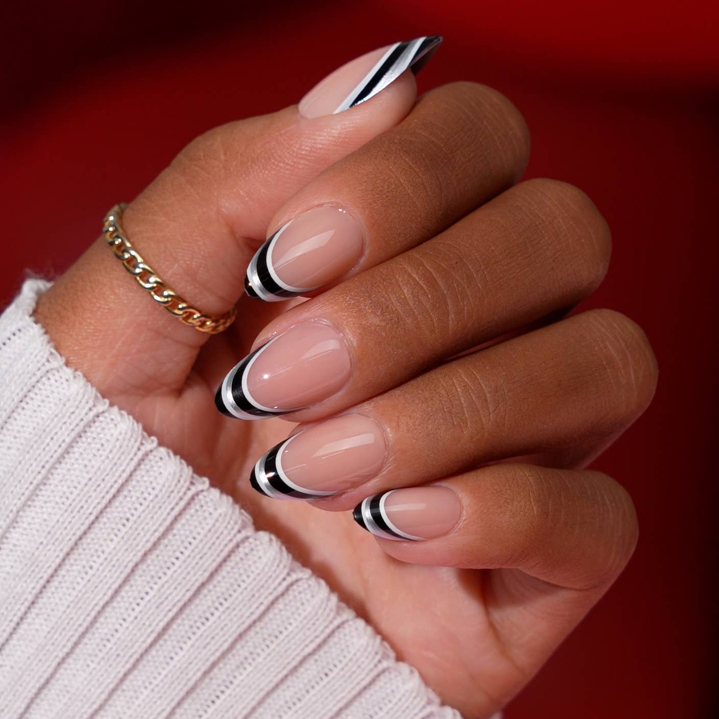 French Tip Press On Nails- Almond 3D Red Lips Valentine Nail: Date Night