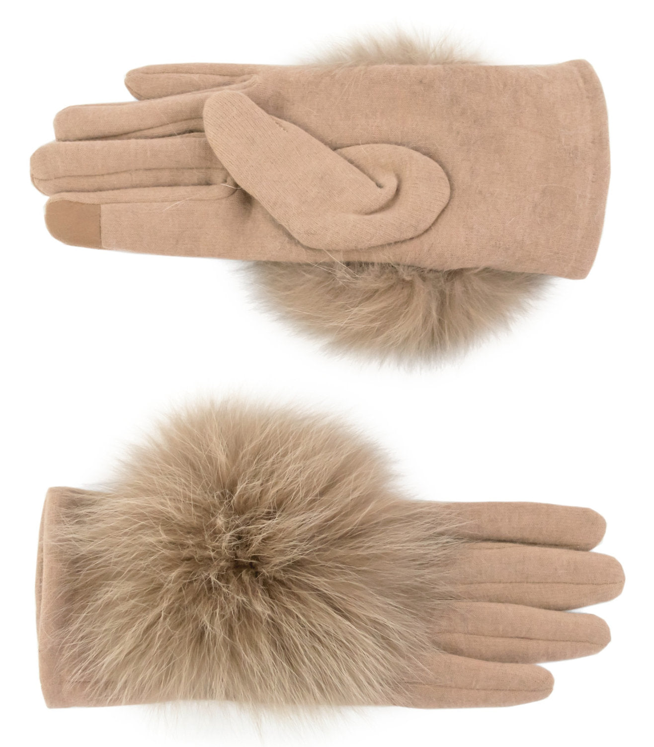 Woven Gloves with Fox Trim
