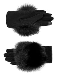 Woven Gloves with Fox Trim