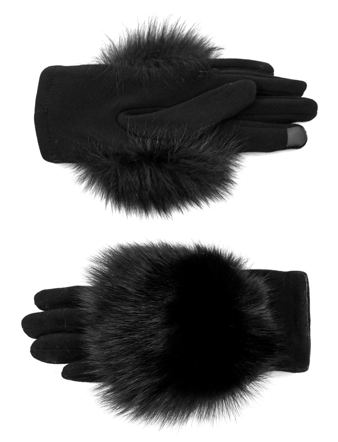 Woven Gloves with Fox Trim