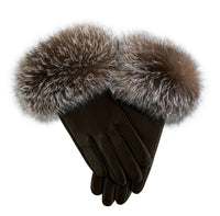 Leather Gloves w Fur Cuff