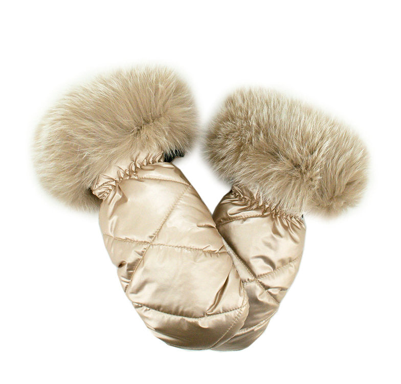 Nylon Mittens with Fur Trim