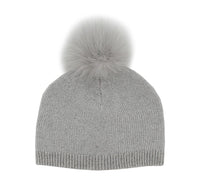 Wool Lurex Beanie with Fox Pom
