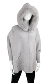 zippered Knit Poncho with Detachable Fur Hood
