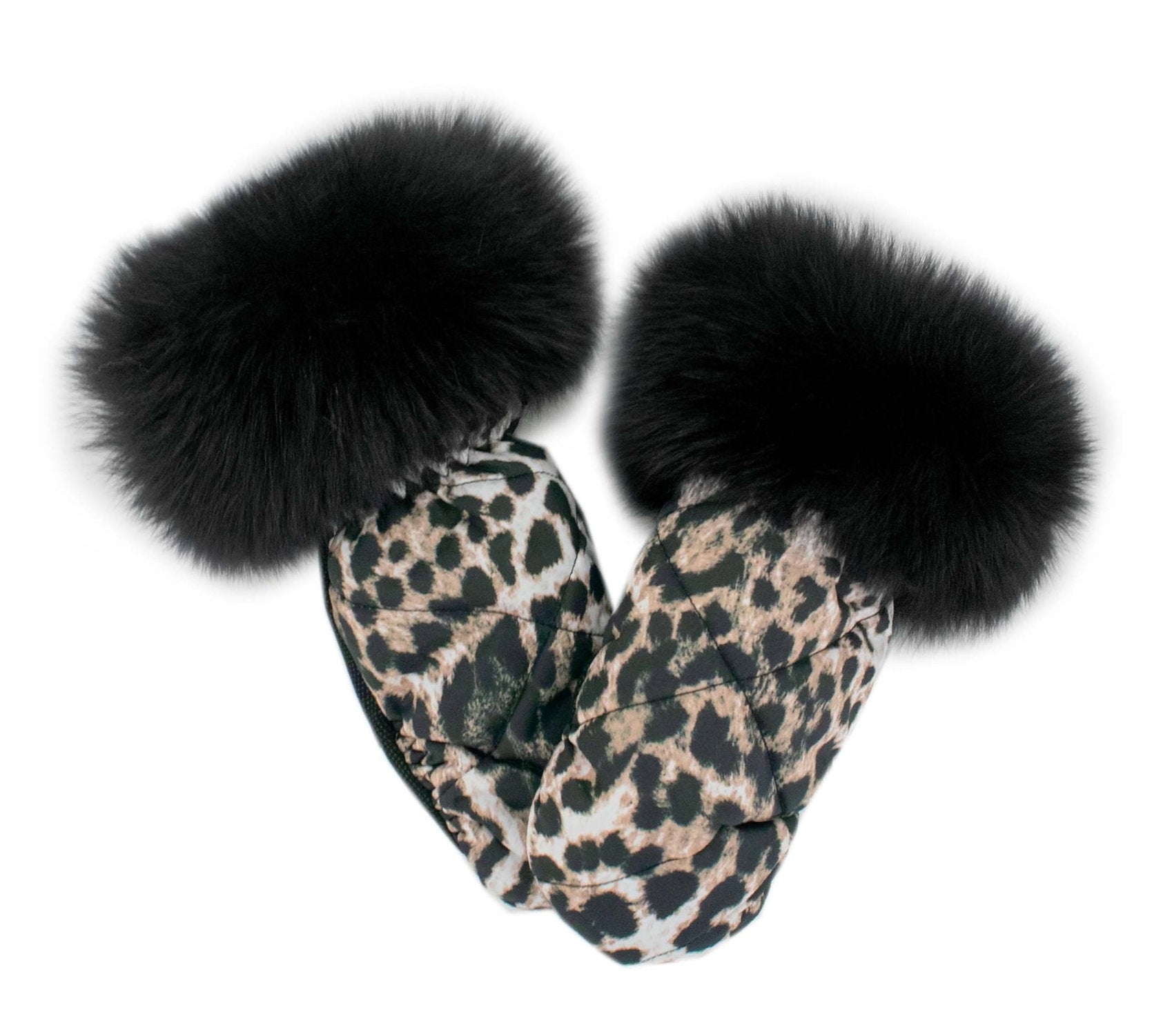 Nylon Mittens with Fur Trim