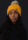 Solid Cable Knit Hat with Pom