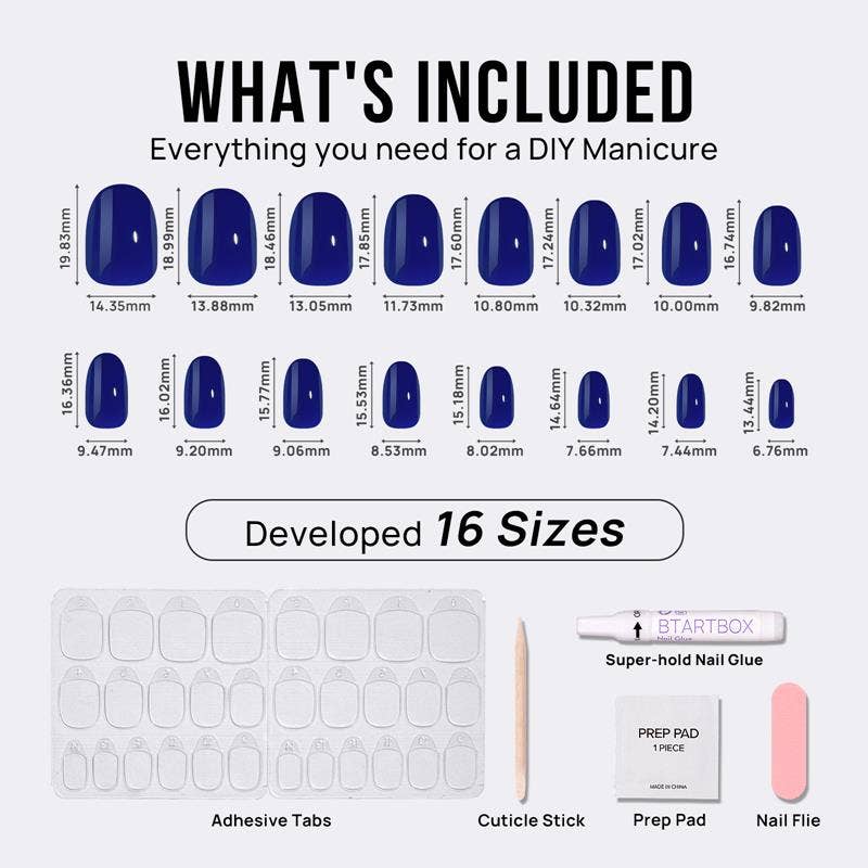 BTArtbox Navy Blue Oval Nails - Reusable Press On Nails Set
