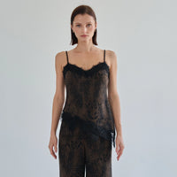 Brushed Leopard Lace Trim Cami Top