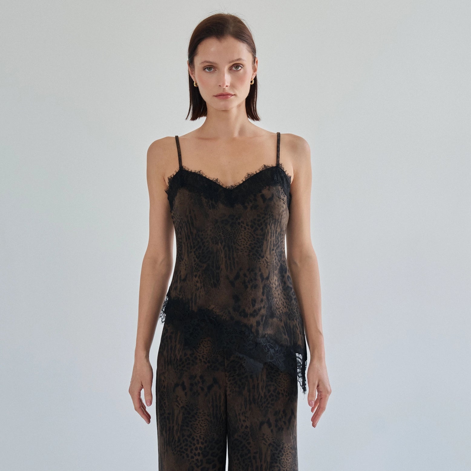 Brushed Leopard Lace Trim Cami Top
