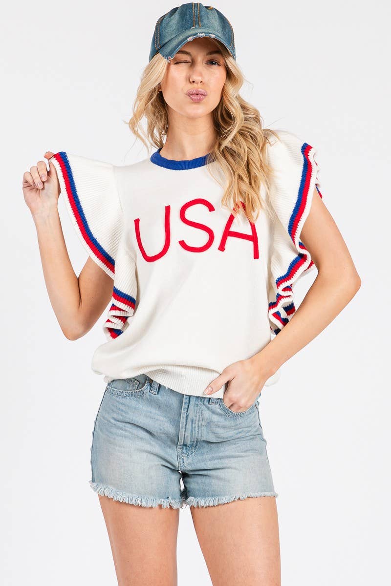 American Sweater with Ruffle Sleeve