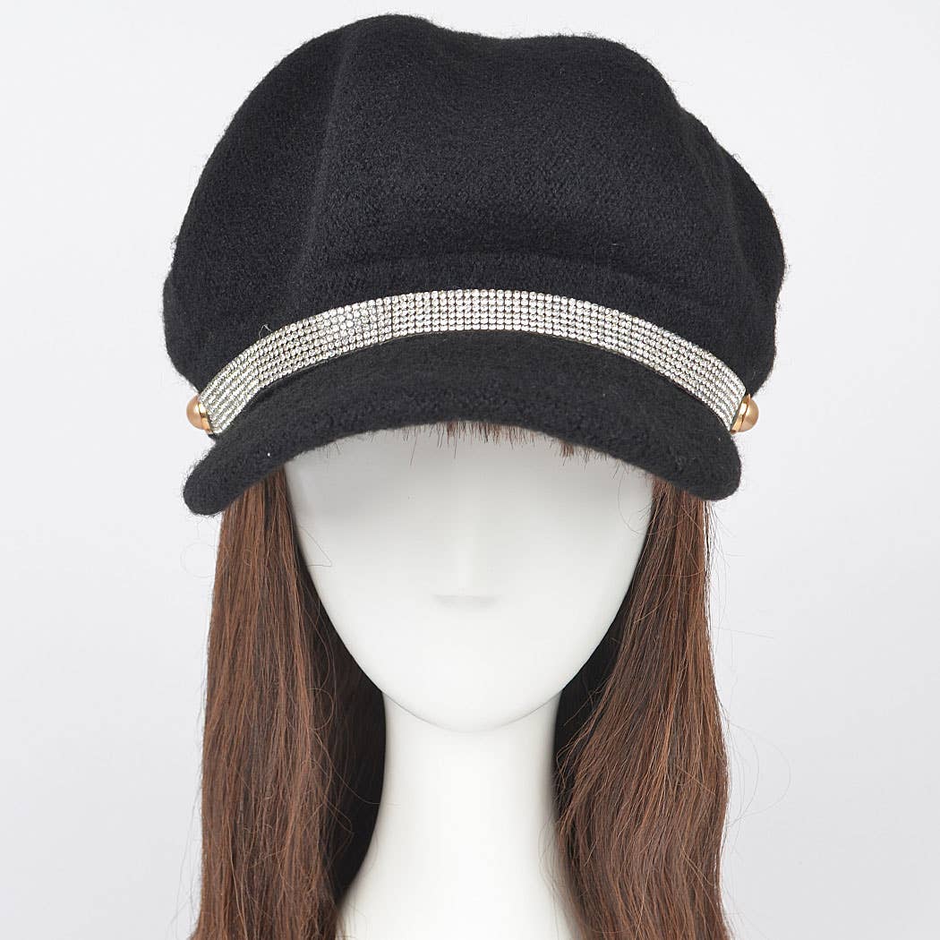 One Rhinestone Line Fashion Cap: BK