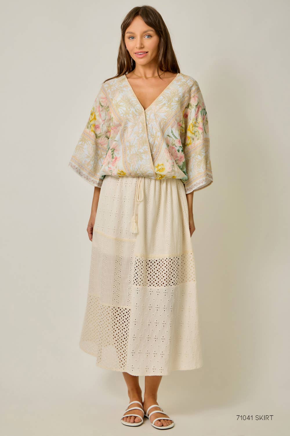 Border Print Front Wrap Kimono Top