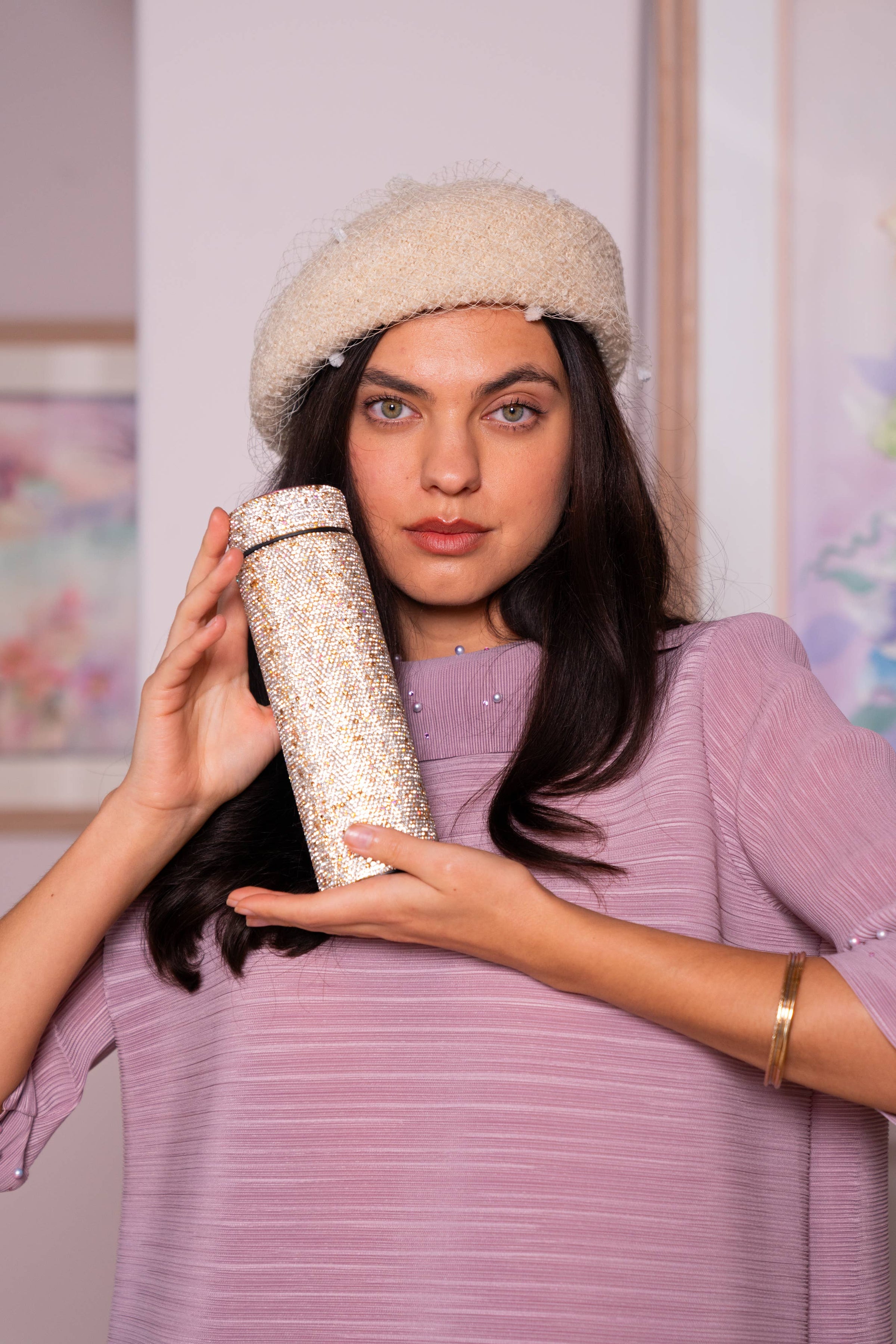 Brangio Dazzle Luxe Rhinestone Thermos: Silver
