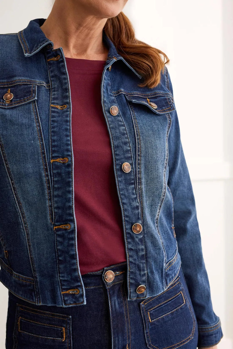 Horn Button Stretch Denim Jacket