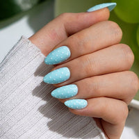 Summer Beach Blue Fake Nails-3D Starfish Shell French Design: Dotted Overalls