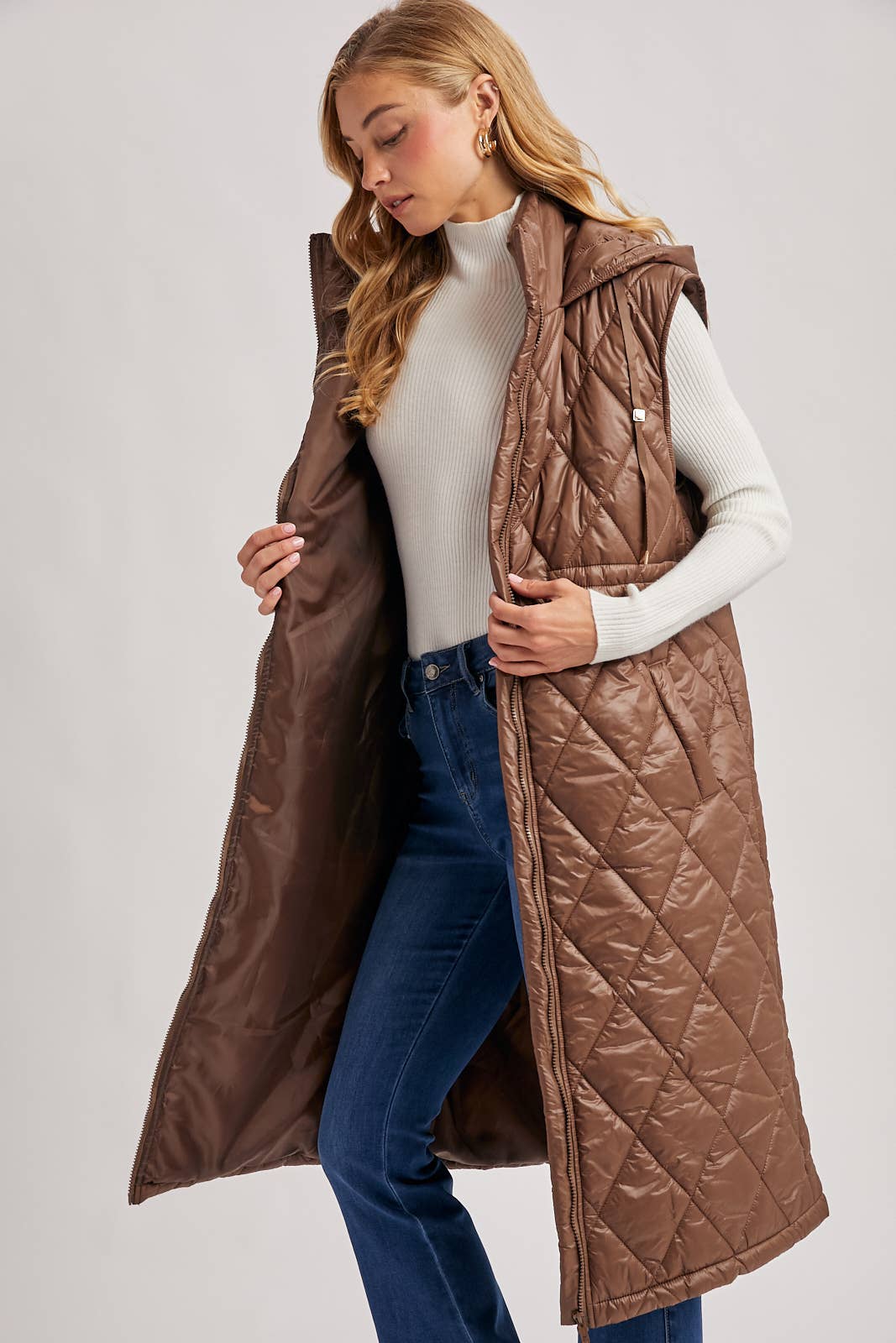 Diamond Quilt Puffer Long Line Vest